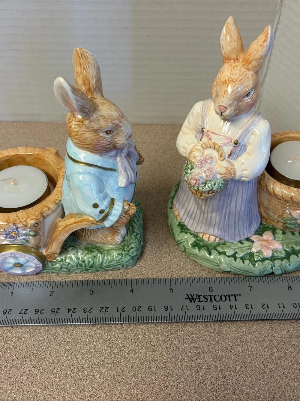 vintage Avon Springtime Collection Mr. & Mrs. Bunny Tealight Holder Figurines